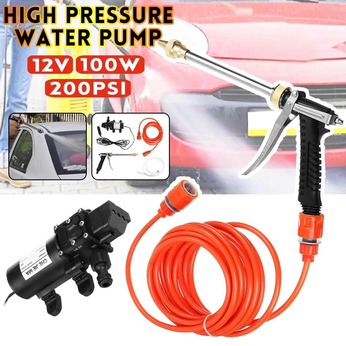 Household Portable Car Wash Pump 12v 100w 160psi High Pressure Car