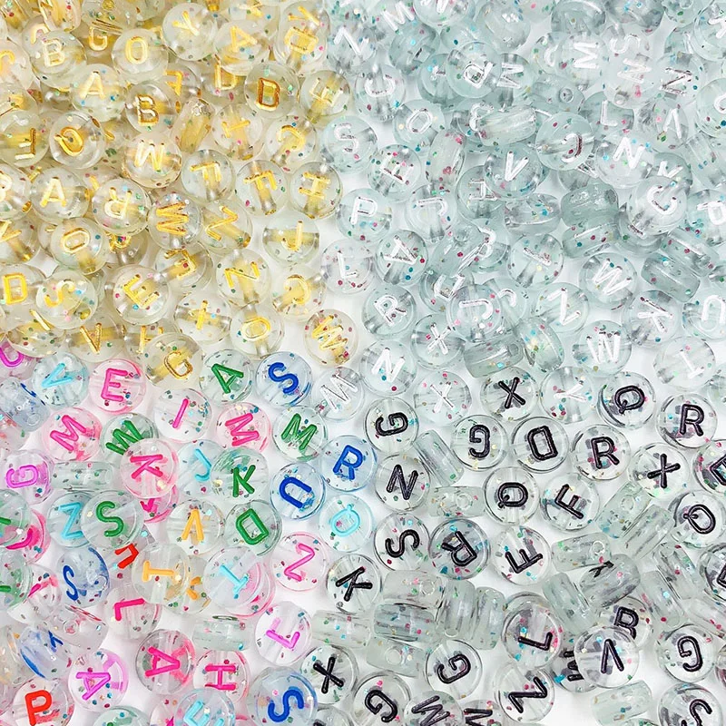 

300pcs/lot 4*7mm Flat Round Beads Glittery Alphabet Letter Acrylic Loose Spacer Beads For Bracelet Jewelry Making