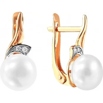 

Примаэксклюзив earrings with pearls and cubic zirconia in red gold