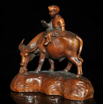 

wedding decoration Antique Chinese Boxwood hand carved children grazing 12 Zodiac animal Ox statue