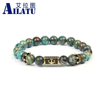 

Ailatu New Fashion Antique Plated Black Cz Anchor Bracelets Men Charm Survival Blue Stone Crown Bracelet Top Quality