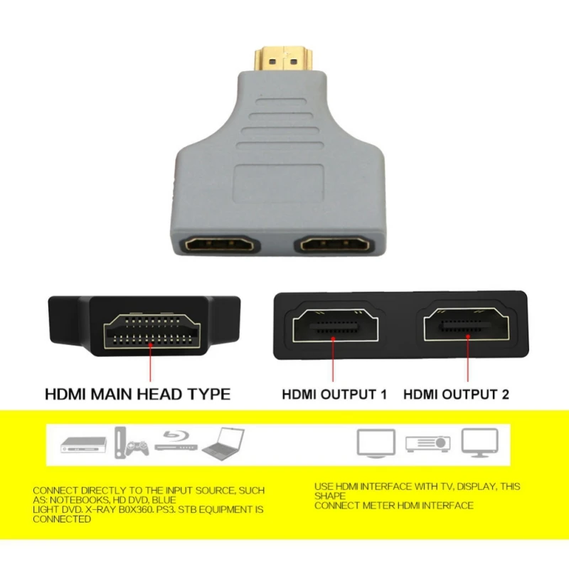 2019 новейший сплиттер для HDMI Мужской на 2 HDMI Женский 1080P 1 в 2 Переключатель расширитель адаптер конвертер
