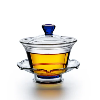 

3in1 Colorful Glass Cup, Lotus Shaped Saucer Gift set Health Cozy TeaTime Kung Fu Tea Bowl Office Gift Birthday Warming Teaset