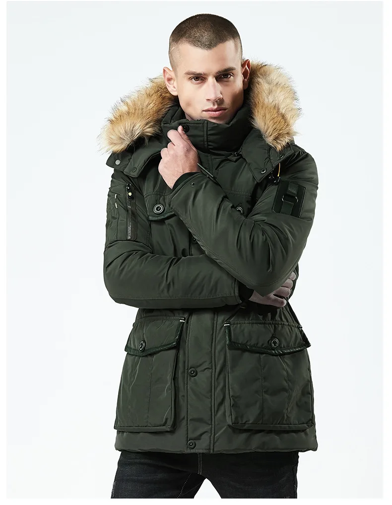 Мужская зимняя однотонная хлопковая парка, теплый пуховик, Толстая куртка с меховым воротником, водонепроницаемая парка на молнии с карманами высокого качества, M-3XL