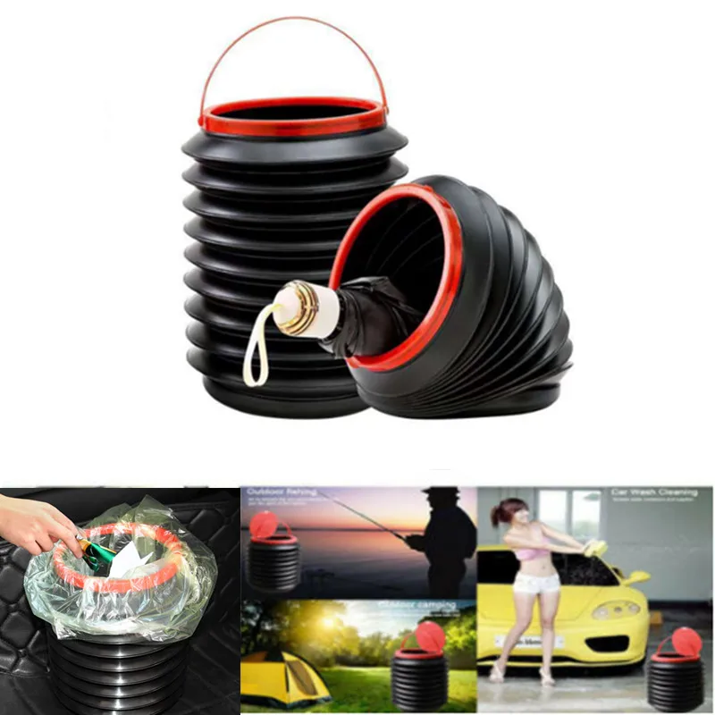 

4L Multi-function Folding Trash Can Car Trash Can Telescopic Bucket Car Kitchen Supplies Rubbish Container