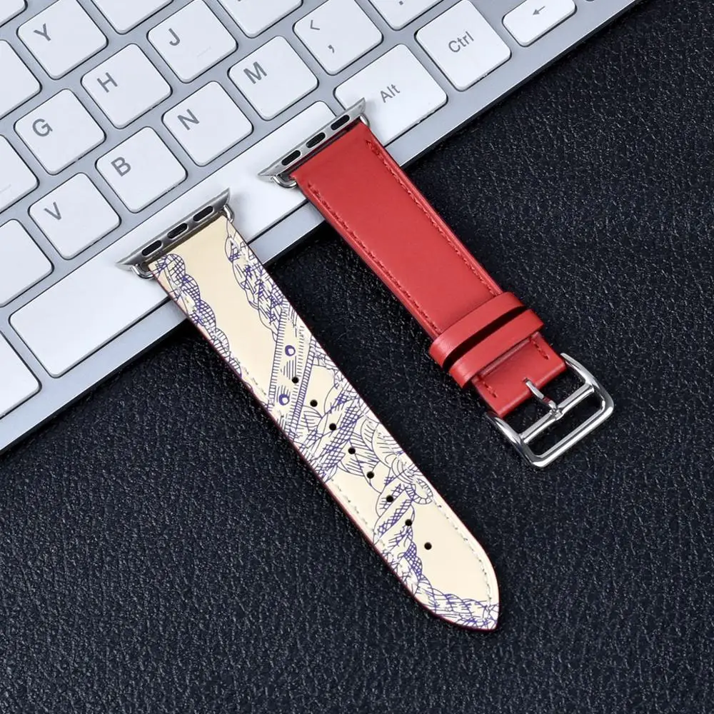 Ремешок-Петля из натуральной коровьей кожи для Apple Watch 5, 4, 42 мм, 38, 44, 40 мм, ремешок для iWatch 5, 4, 3, 2, 1 - Цвет ремешка: 16 Brique Beton