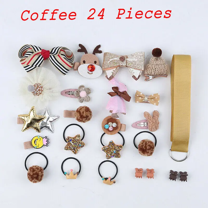 B 24Pcs Милые детские волосы для куклы клип 24 шт Подарочный набор мультфильм животных Лук Мода для маленьких девочек заколка для волос - Цвет: B 24Pcs