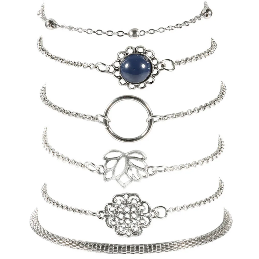 6 шт./партия, модный простой многослойный серебряный браслет в форме лотоса, женские вечерние ювелирные изделия, аксессуары для свадьбы