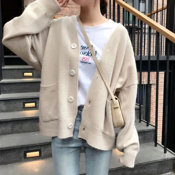 

Knitted Sweater Cardigan Casual Sweater Women Solid Elegant Winter Jumper Korean Oversized Cardigans Harajuku Cashmere Coat V550