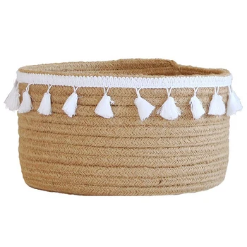 

Cotton Rope Storage Baskets with Tassel Handmade Woven Dirty Clothes Laundry Basket Desktop Sundries Organizer Hamper L