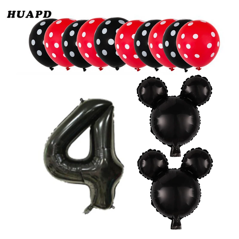 as picture 1set 13 шт., 30 дюймов, номер 1, 2 фольгированные шары, красные, черные латексные шары, для детского душа, для дня рождения, Декор, Микки, Минни, аксессуары для головы, детские игрушки - Цвет: as picture 1set