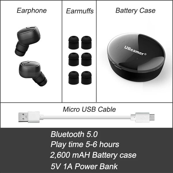 Беспроводные наушники UBeamer M9 True V5.0, Bluetooth наушники с шумоподавлением, водонепроницаемый чехол с зарядкой, гарнитура для телефонов - Цвет: M9-D