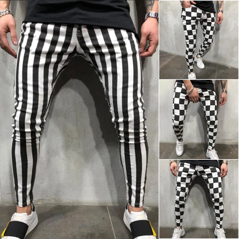 Summer Men's Fashion Slim Comfortable Striped Black White Casual Pants