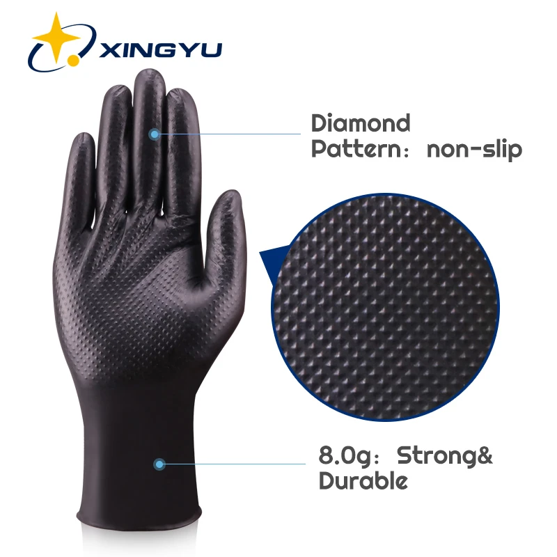 Xingyu Nitrile Gloves Vinyl Gloves With Diamond Pattern Black 9 Inch Mechanical Housework Work Safety Synthetic Nitrile Gloves