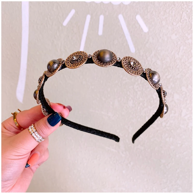 Baroque New Retro Metal Hairband Wild Simple Headband Fashion Rhinestone Hair Bands for Women Hair Hoop Jewelry Hair Accessories