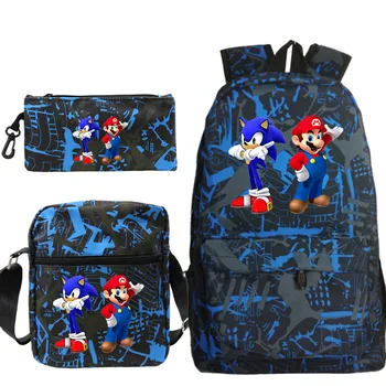 

Cartoon 3Pcs/Set Mario Sonic Shadow Backpacks For Kids Print Boys Girls Primary Schoolbag Students Suit Backpacks Gifts