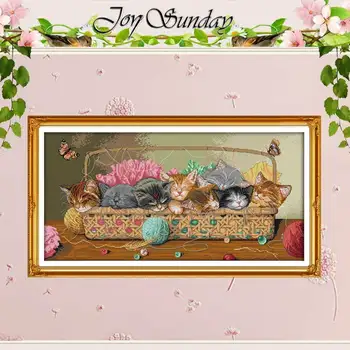 

Newborn kittens in the basket Counted Cross Stitch 11CT 14CT Cross Stitch Set Wholesale Cross-stitch Kit Embroidery Needlework