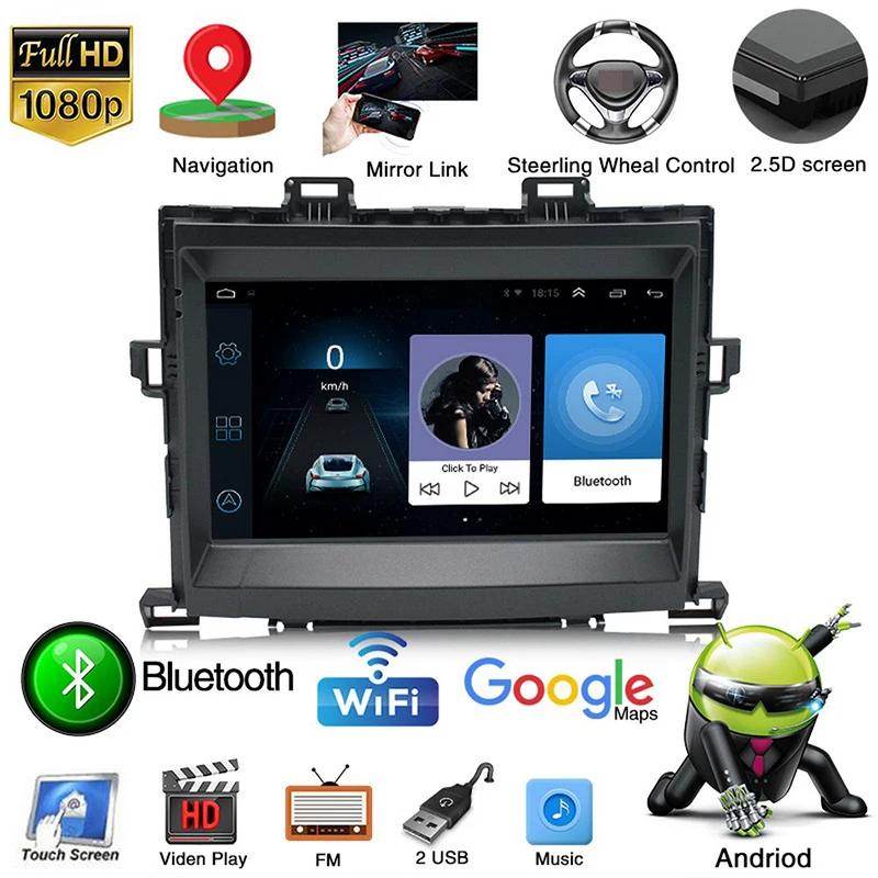 

Wifi 1+16G/2+32G 2din Android9.1 Car Multimedia PlayerFor Toyota Alpha 2008 Navigation 9" Touch Screen Auto Stereo Gps Bluetooth