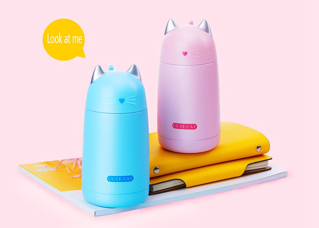 New Thermos Cup Cartoon Cat Thermo Mug Drinkware Water Bottle Stainless Steel Vacuum Flask Cup Tumbler Leak-proof Tumbler 330ml