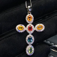 Натуральный сапфир или другой драгоценный камень крест ожерелье подвеска Серебро 925 0.35ct* 6 шт драгоценный камень# J91082