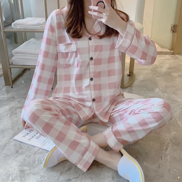 CAIYIER Autumn Winter New Sleepwear Set Women Turn-down Collar Pajamas Cute Cartoon Pattern Button Top+Pants Leisure Home Wear 908-4