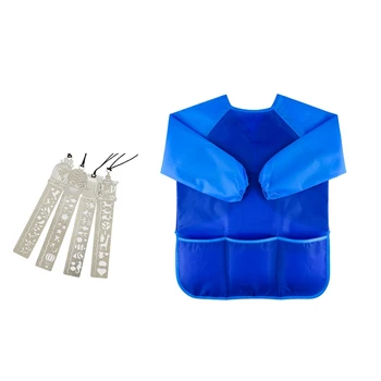 

5 Pcs Accessories: 1 Pcs Waterproof Children'S Drawing Blouse Children'S Art Apron & 4 Pcs Iron Bookmark Ruler Hollow Cute Drawi