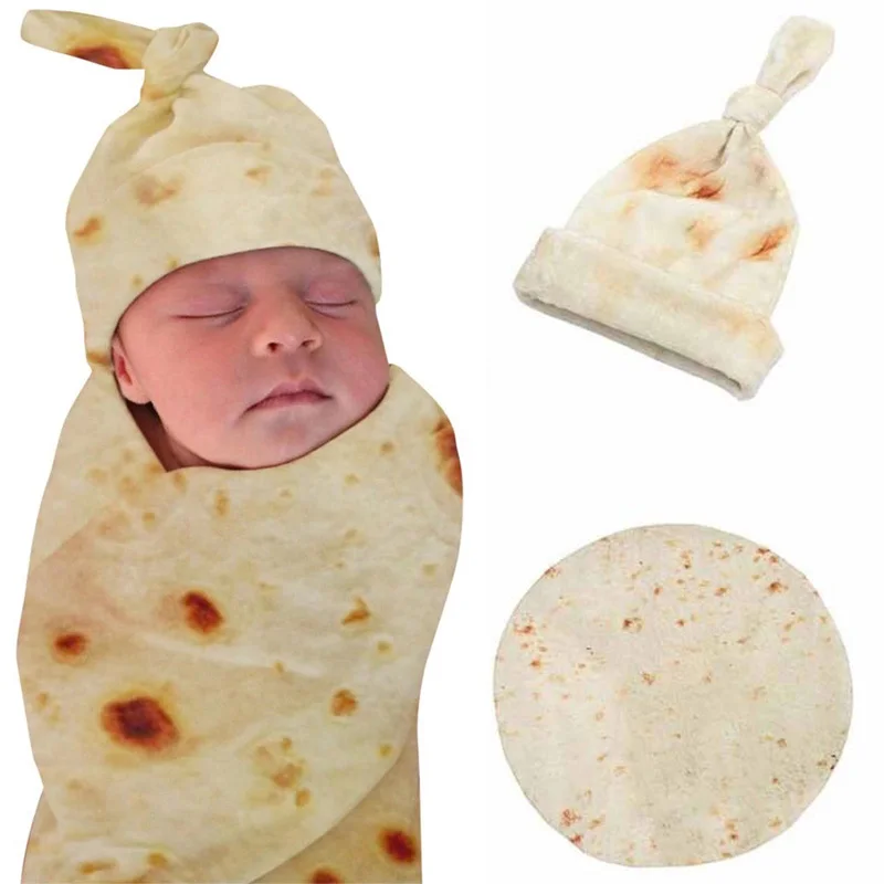 Burrito Baby Blanket Funny Flour Tortilla Children's Blanket Envelope For Newborns Infant Swaddle Wrap Hat Cover Sets Baby Nest
