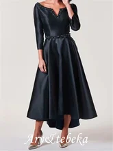 A-Line Mother of the Bride Dress Plus Size V Neck Asymmetrical Satin 3/4 Length Sleeve with Pleats Beading 2021
