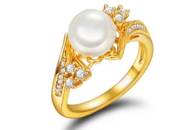 

wholesale fashion 5pcs/lots pearl gp;d diamond crystal lady's ring 6--9 up-market gift free shipping 9.99h
