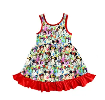 

Flutter Sleeve Kids Clothing animal Print Girl Spring/Summer Pearl Dress Baby Girls Cartoon Dress