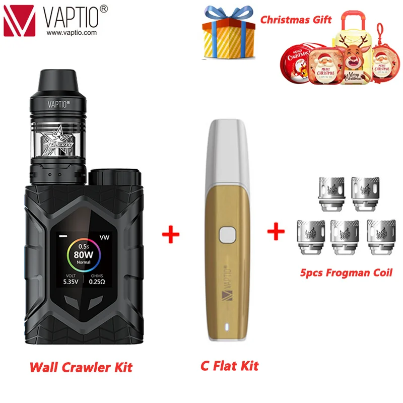 

Vaptio Wall Crawler Kit Frogman Tank Vaporizer 5.0ml 80W Vape Mod 1.3inch TFT Screen E Cigarette Firmware Upgradeable No Battery