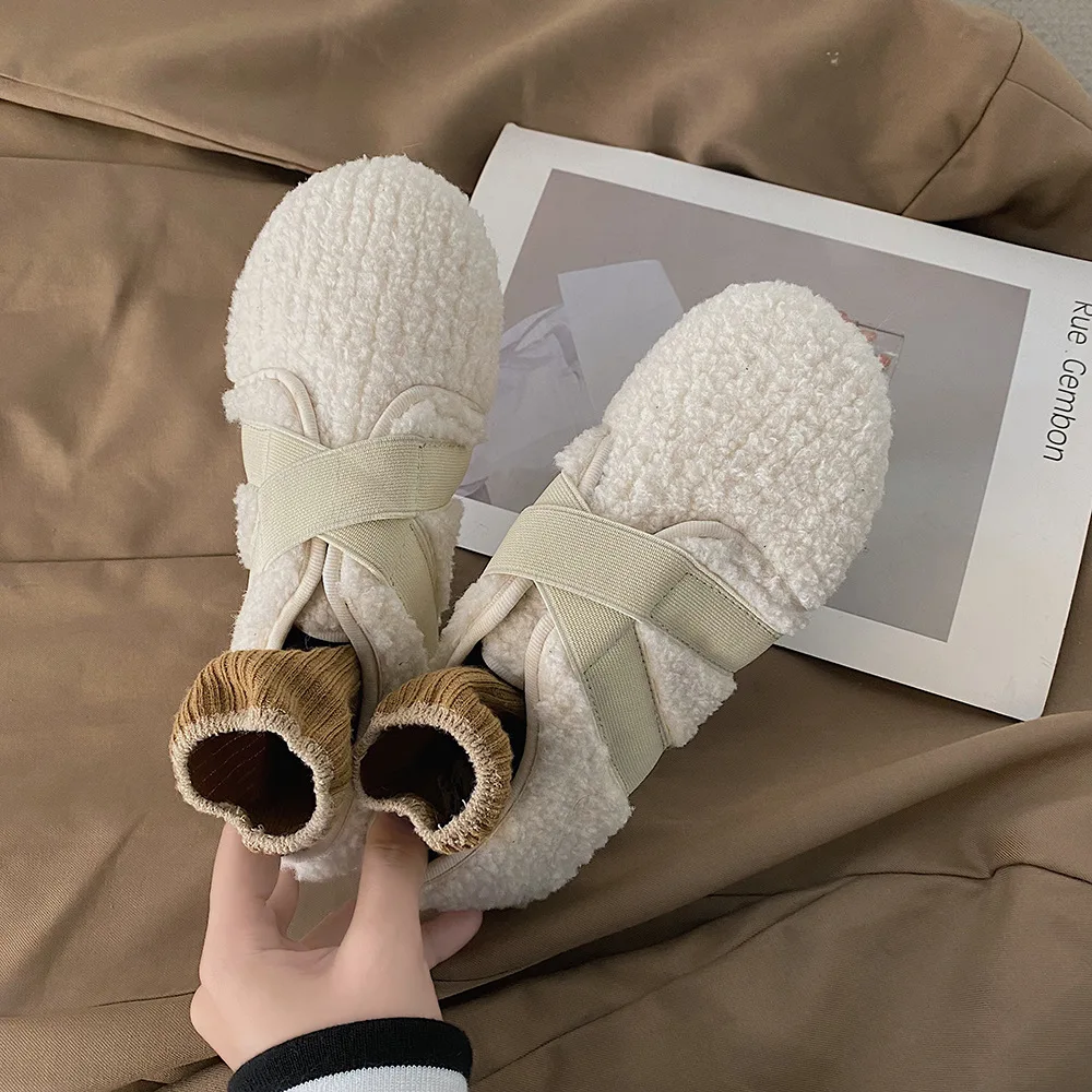 

Женские плюшевые туфли на плоской подошве, новинка осенне-зимнего сезона 2022, модные универсальные туфли Лок-фу с сетчатыми красными вставками