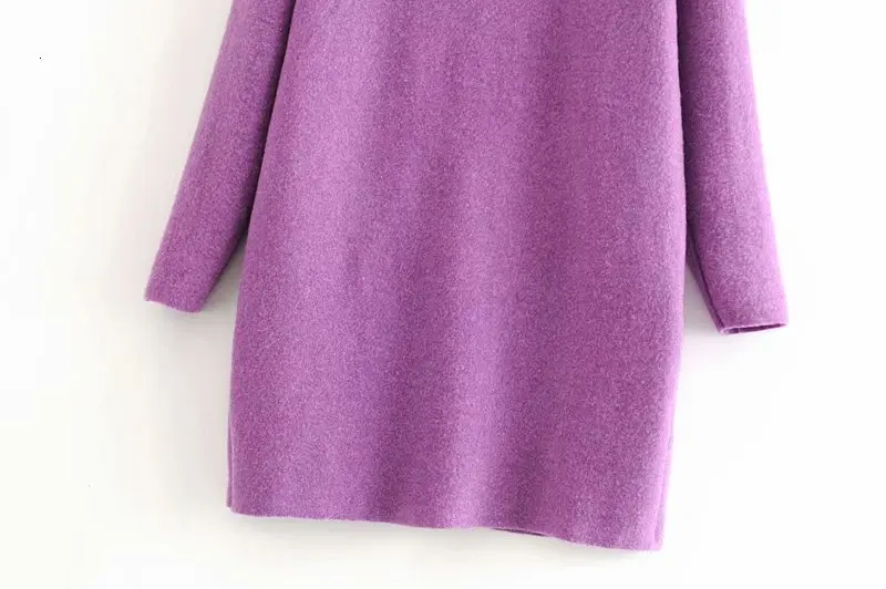 Осенне-зимнее платье-свитер с высоким воротом, женское фиолетовое мягкое теплое платье-джемпер с длинным рукавом, однотонное платье