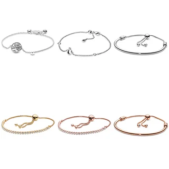 

6 Style 925 Sterling Silver Charms Basic Bracelets With Flower Stem Slider Bracelet For Women Party Wedding Jewelry