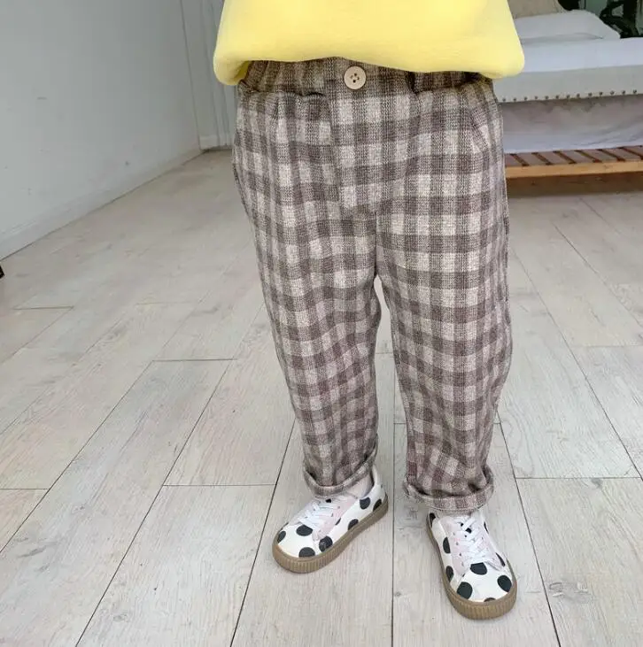 plaid Зимние красивые носки для мальчиков и девочек, кофты из плотного флиса, в клетку с добавлением шерсти Штаны зимнего сезона для маленьких девочек, раздел с утепленной подкладкой повседневные штаны - Цвет: plaid