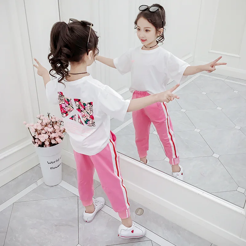 

Girls Long Sleeve Back Printed Set Spring 2020 New Style Big Boy Two Piece Set CHILDREN'S Suit