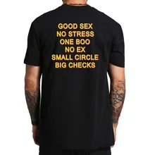Divertido buen sexo No Stress One Boo No Ex pequeño círculo grandes cuadros camiseta letra impresa camiseta espalda UE Size100 % Camisa de algodón