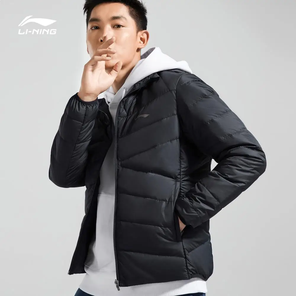 Li-Ning мужской тренировочный пуховик с капюшоном, полиэстер, 90% белый утиный пух, 3D Подкладка, теплые спортивные пальто AYMN049 MWY304