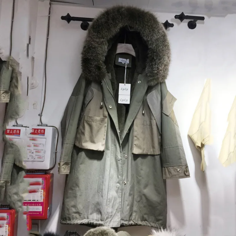 

LANMREM 2020 New Autumn And Winter Fashion Fox Fur Collar Long Zipper Long-sleeved Fur Warm Coat Female PA986