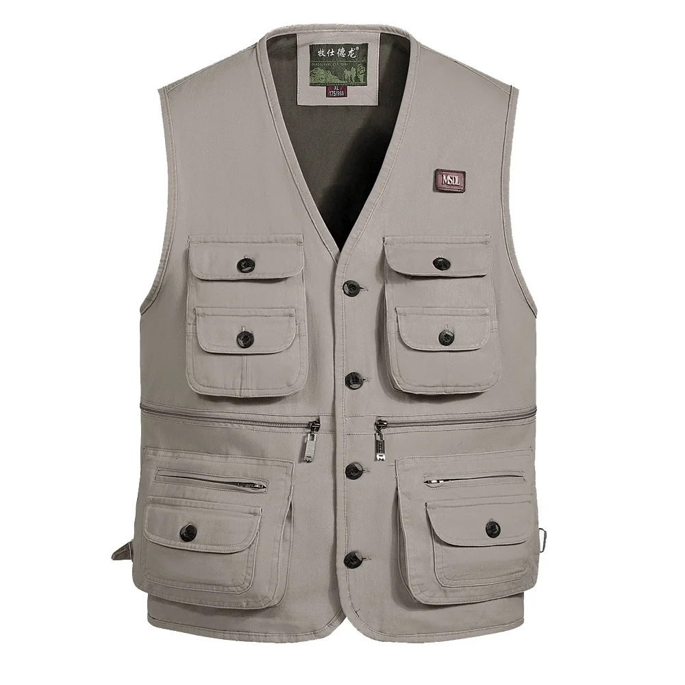 ZOZOWANG Spring And Autumn Cotton Outdoor Waistcoat Multi-pocket Jacket Men's Fishing Photography Vest Large Size  4XL