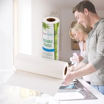 

25PCS/Rolls Reusable Bamboo Towels Bamboo Kitchen Dish Cloth Paper Towel Roll Organic Washable Dish Cloths Clean Washing Towel