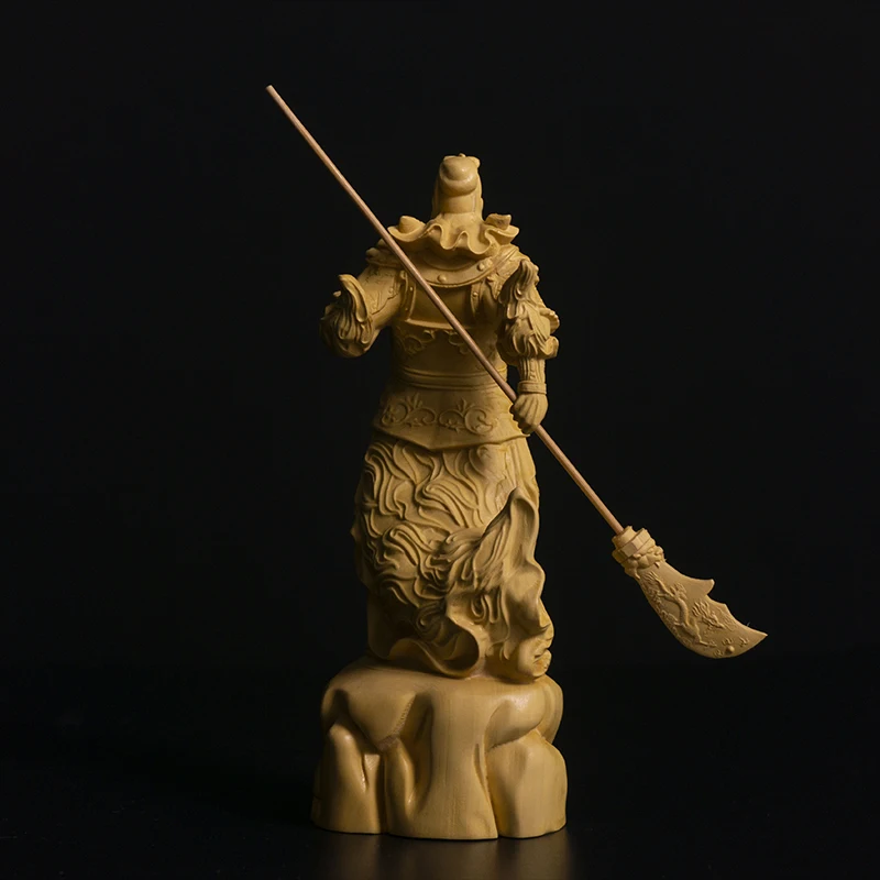 16 см Guan Yu Boxwood Скульптура Фэн Шуй настоящая деревянная статуя Гуань Гун три