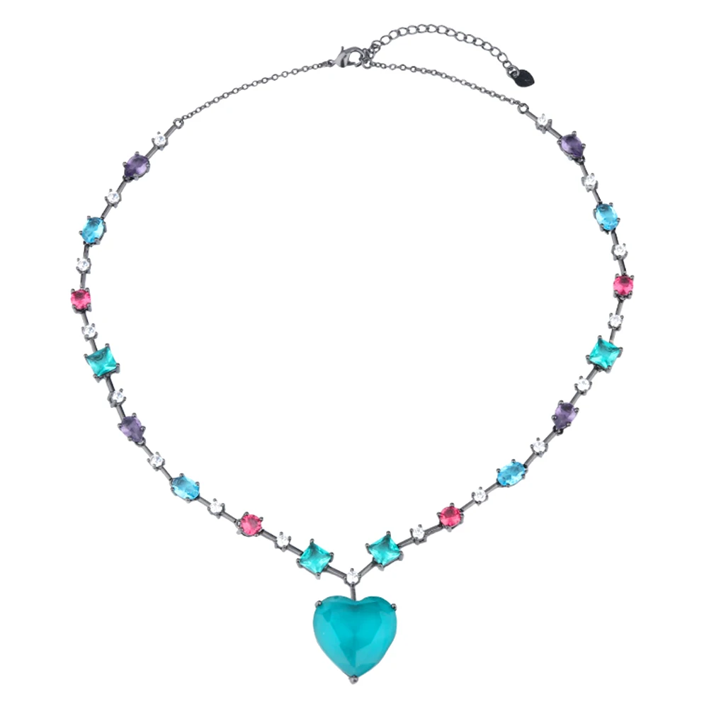 Chain Shopping Pendant Necklace Heart-Shaped Colorful Daily Decorative Women Choker Not Allergic Crystal Glass Stone Lead-safe