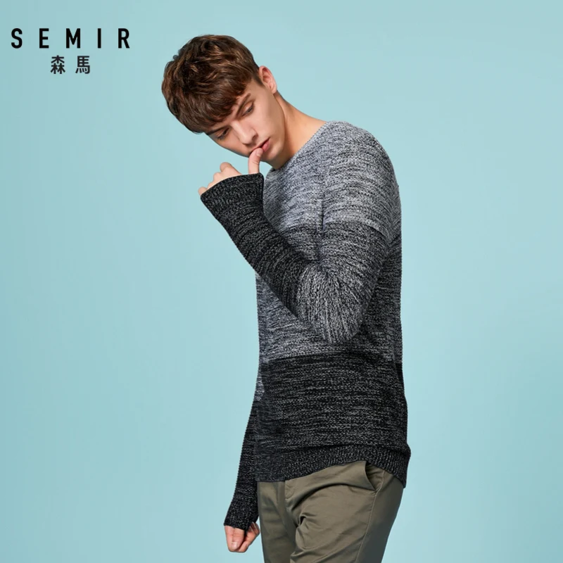 Semir свитер мужской осень и зима контрастный цвет свитер круглый вырез пуловер Топ вязаный свитер градиент пряжи Корейская волна