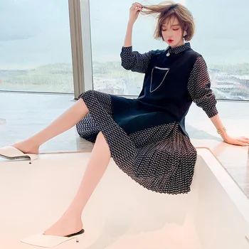 

Printed pleated skirt shirt skirt + chain knitted vest two-piece skirt women's 2020 early autumn new