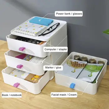 

Desktop Makeup Organizer Jewelry Cosmetic Drawer Storage Box Stationery Holder