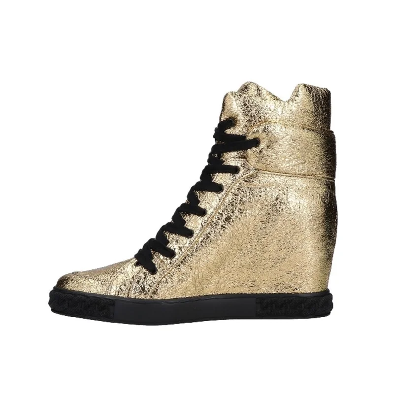 

2019 Autumn Winter Botas Gold Color Woman Ankle Boots Front Lace Up Short Booties Wedges Woman Shoes Chic Leather High Top