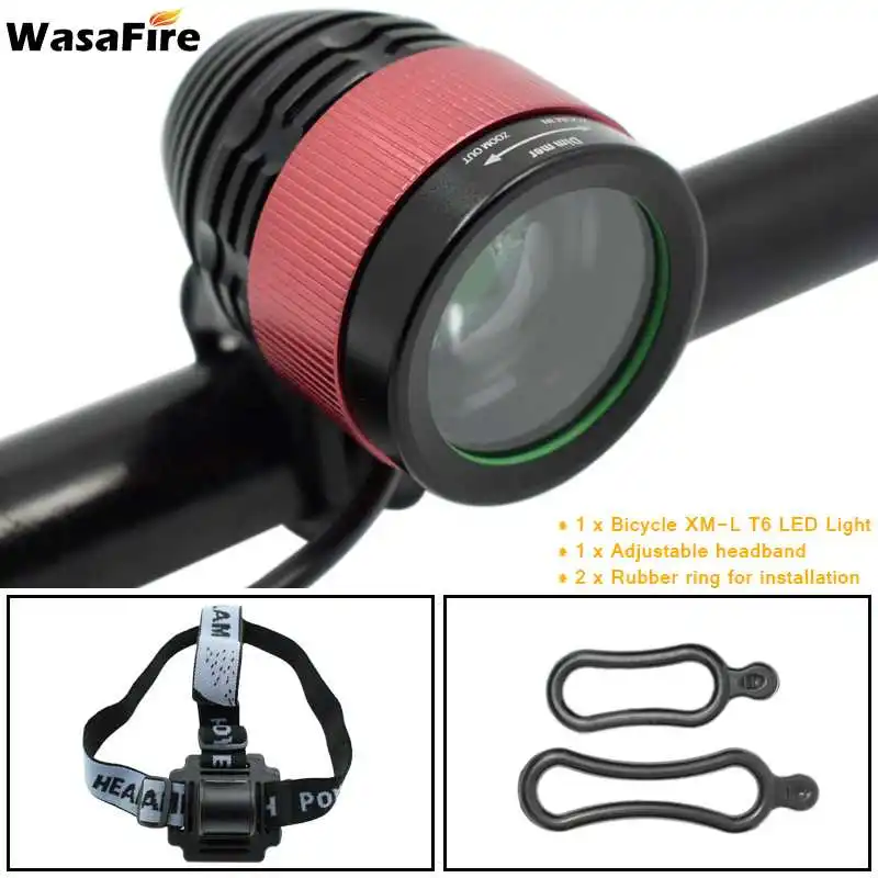 with headband WasaFire 2000lm T6 светодиодный велосипедный головной светильник, фокусирующий велосипедный передний светильник, велосипедный налобный фонарь с аккумулятором 8,4 в 18650 - Цвет: with headband