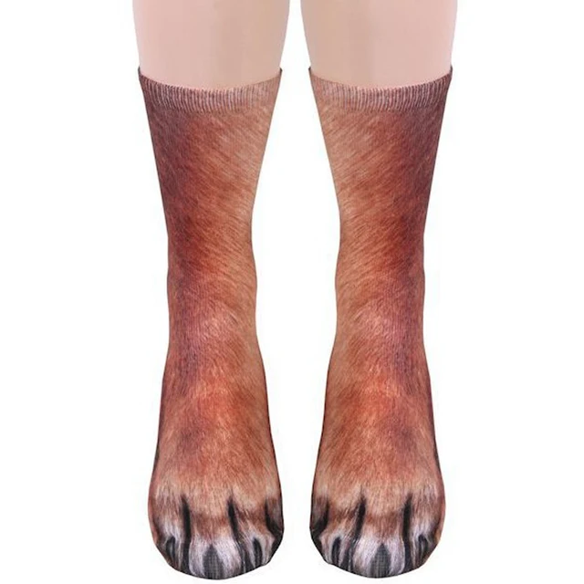 Unisex Adult Child 3D Print Animal Paw Socks Creative Funny Cat Dog Dinosaur Tiger Paw Socks for Boys Girls Casual Dog