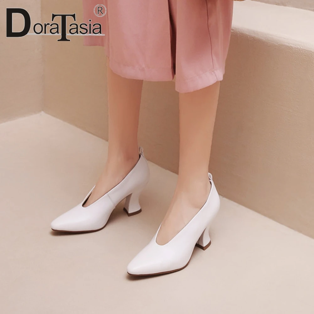 

DORATASIA New Brand Design Genuine Leather Pumps Cool Pointed Toe Ol Pumps Women Elegant Solid Office High Heels Shoes Woman